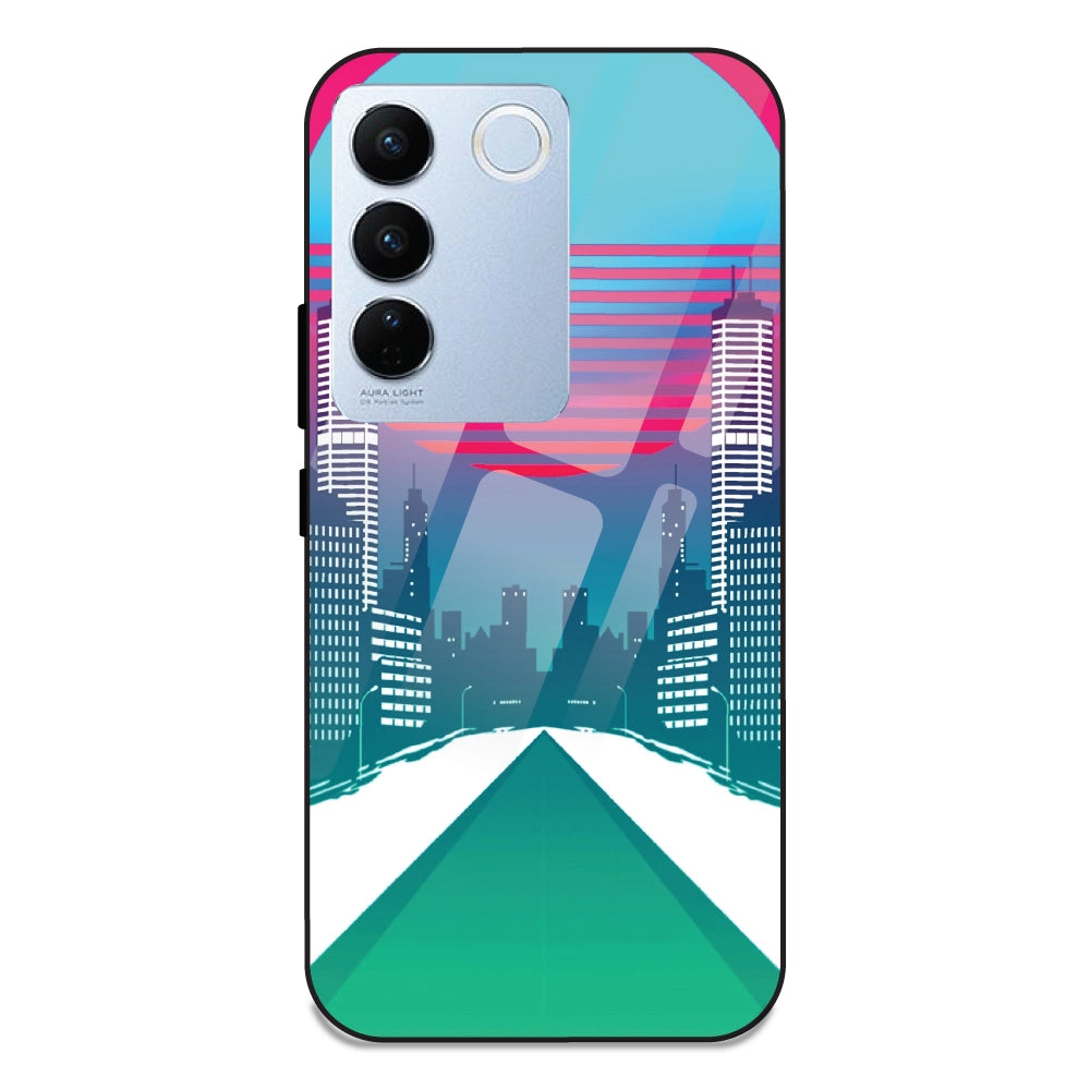 Citylight Synthwave - Glass Case For Vivo V27 Pro