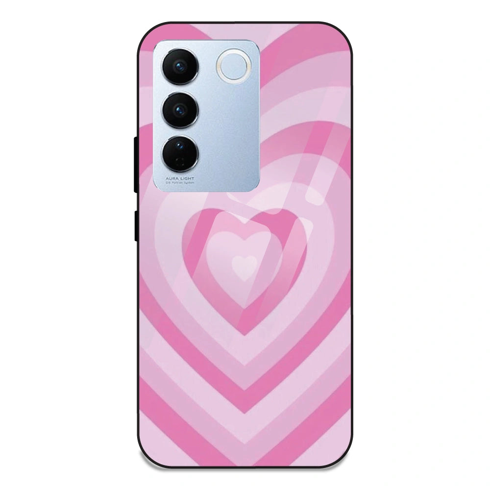 Pink Hearts - Glass Case For Vivo V27