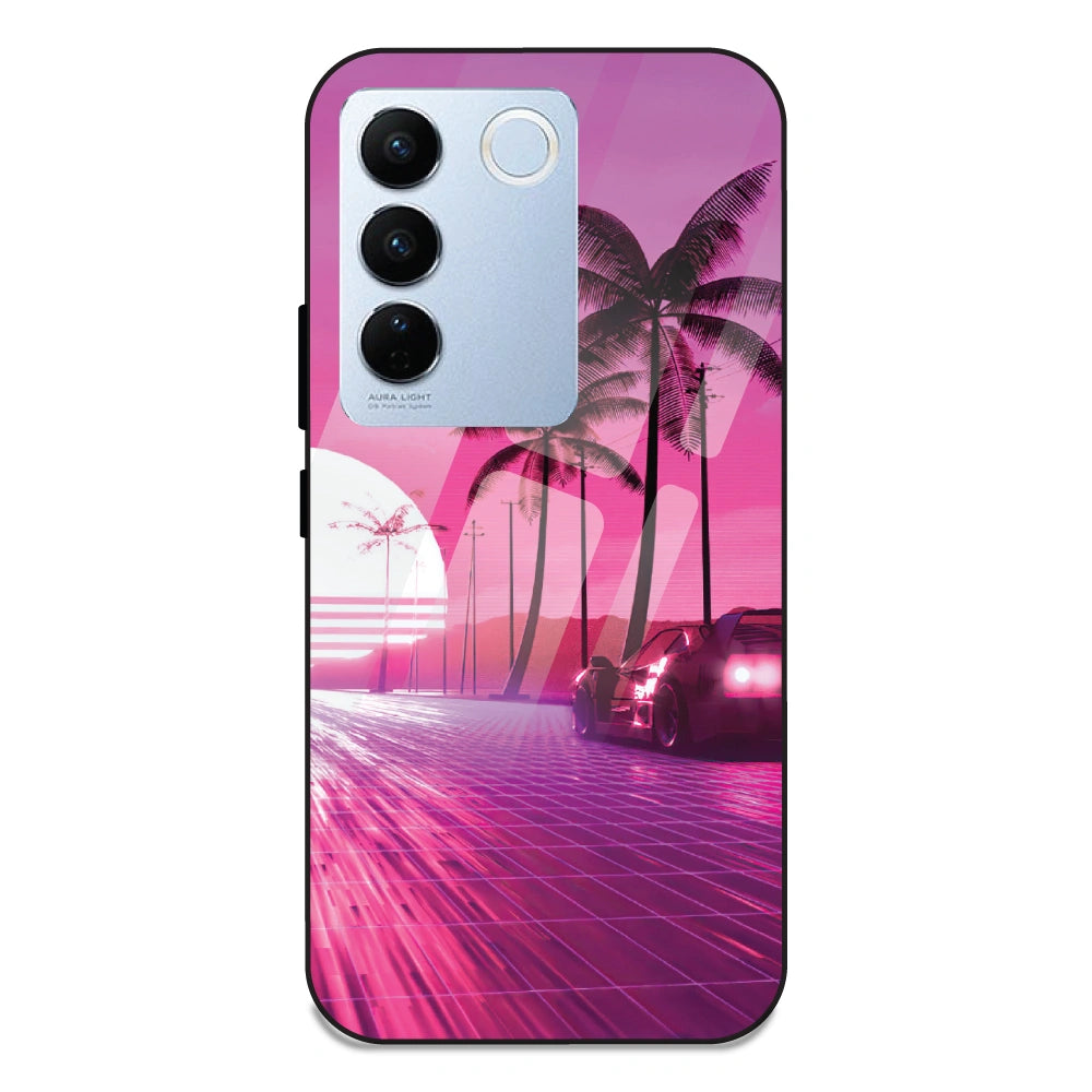 Retro Beach Synthwave - Glass Case For Vivo V27