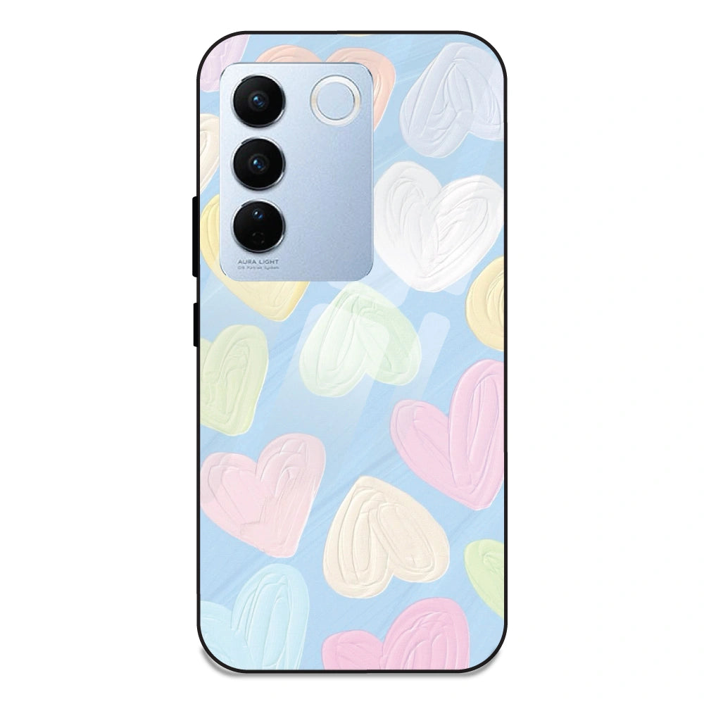 Pastel Hearts - Glass Case For Vivo V27