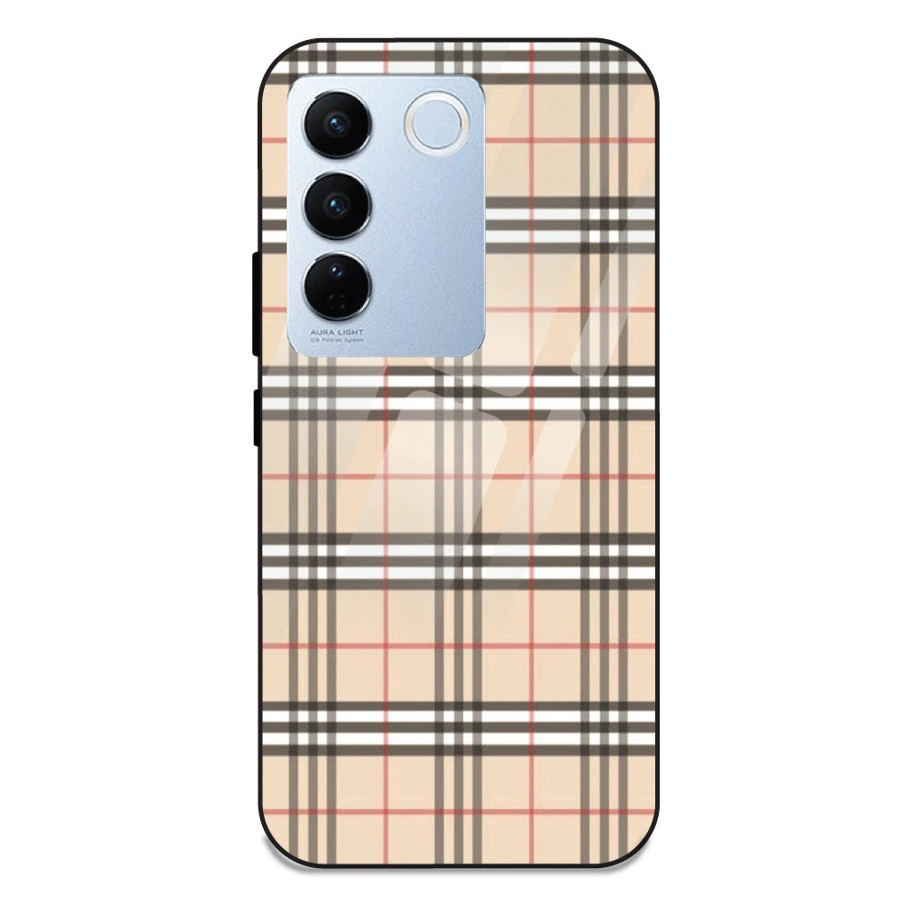 Yellow Checks - Glass Case For Vivo V27