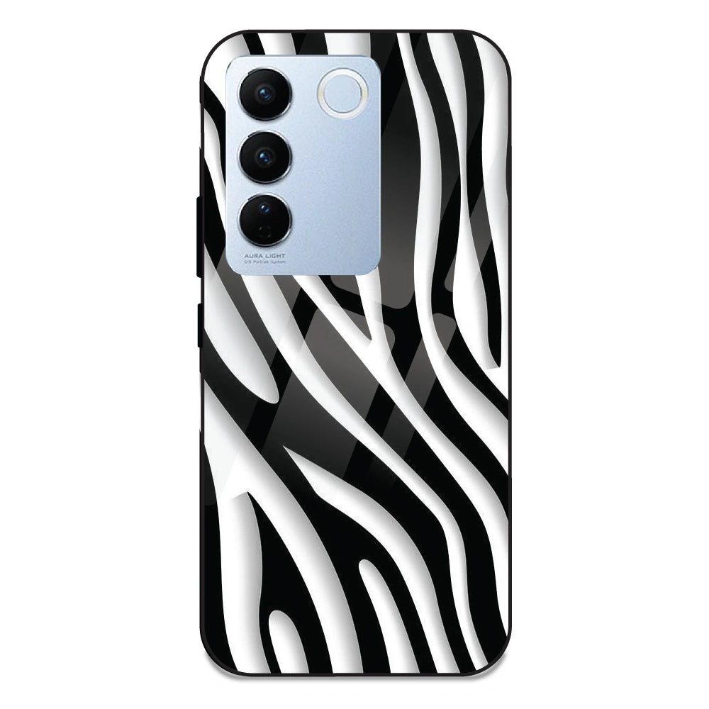 Zebra Print - Glass Case For Vivo V27