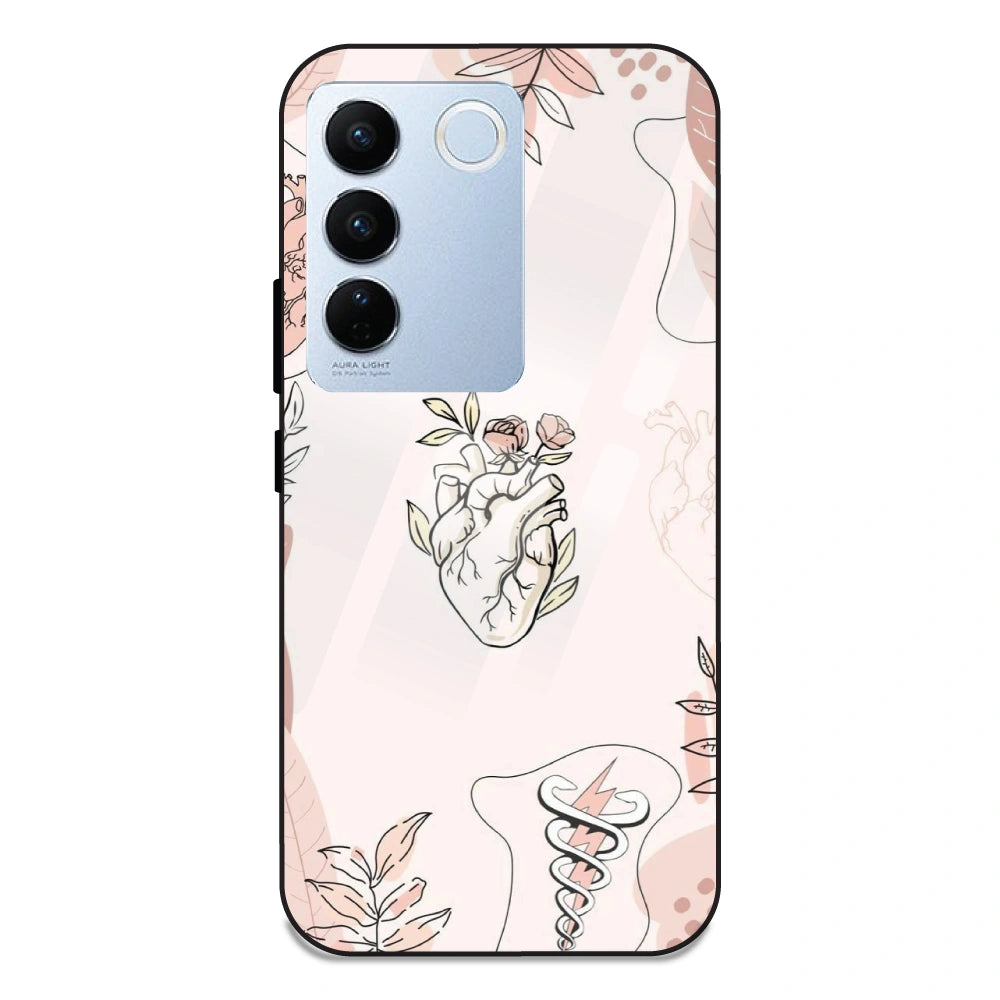 Heart And Flowers - Glass Case For Vivo V27