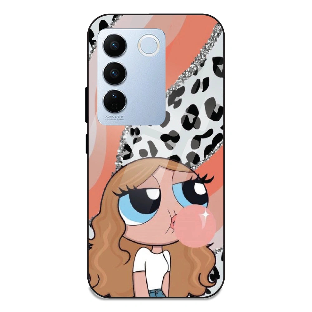 Peach Print Baddie Girl - Glass Case For Vivo V27
