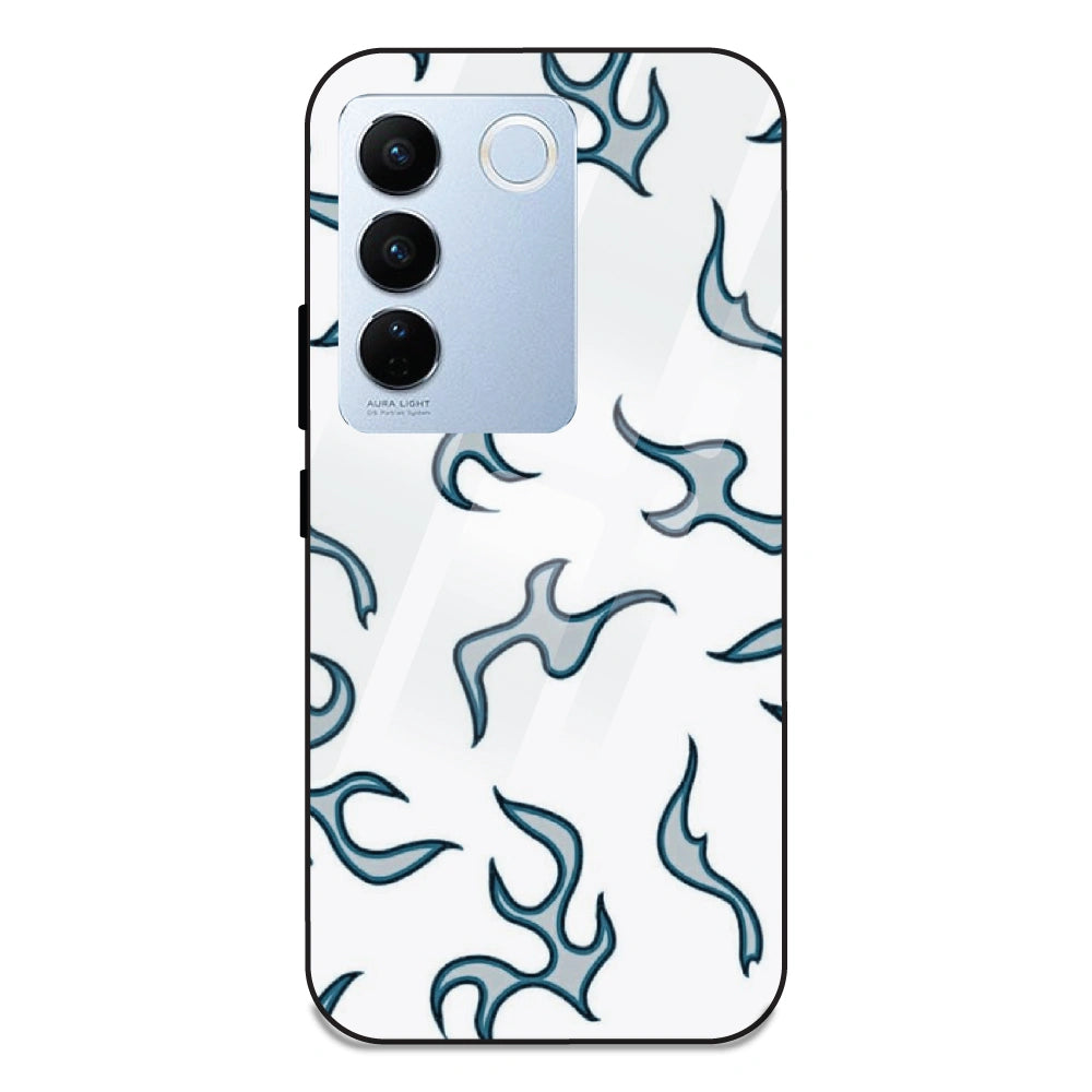 White And Blue Flames - Glass Case For Vivo V27