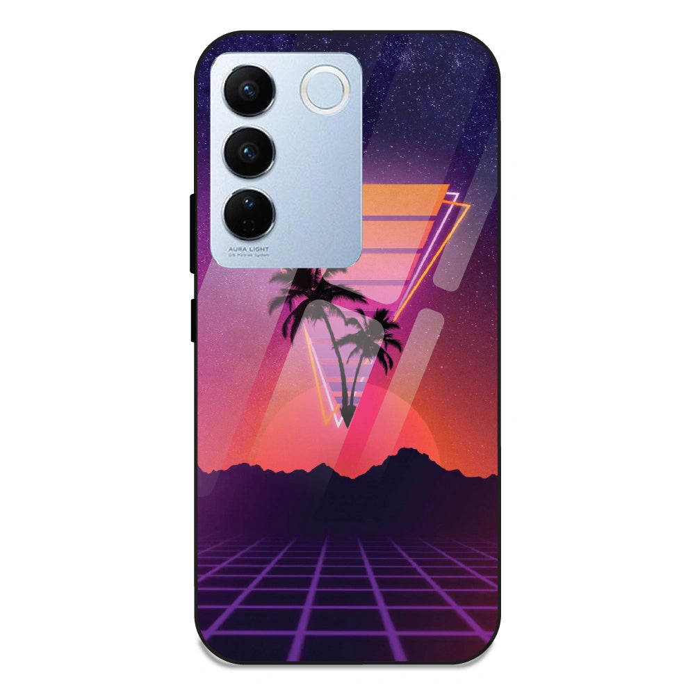 Sunset Grid Synthwave - Glass Case For Vivo V27