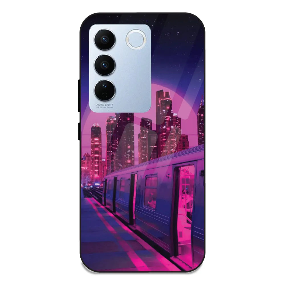 Neon City Synthwave - Glass Case For Vivo V27