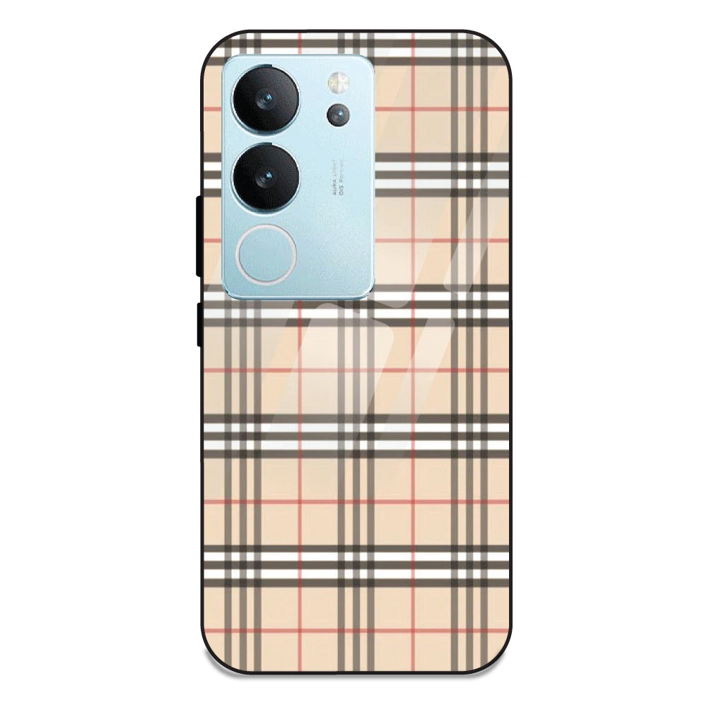 Yellow Checks - Glass Case For Vivo V29