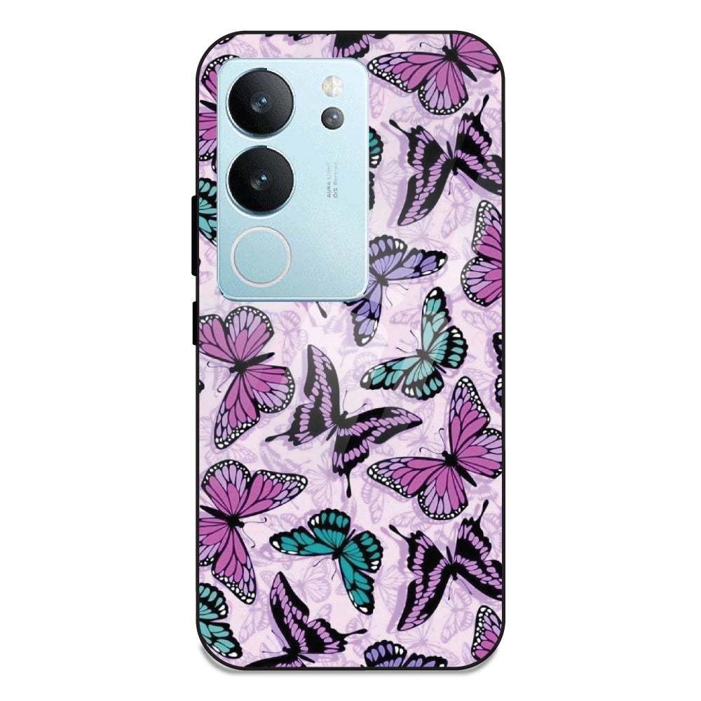 Purple Butterflies - Glass Case For Vivo V29 5G