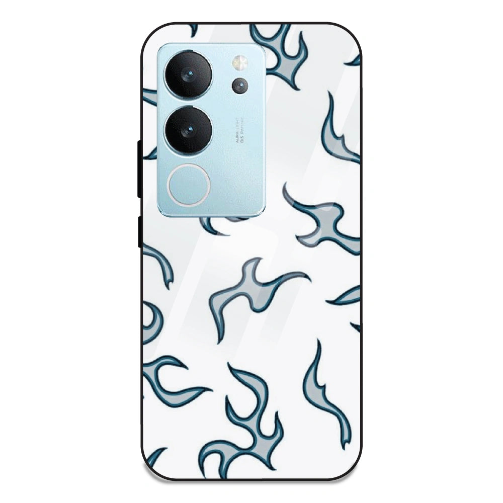 White And Blue Flames - Glass Case For Vivo V29 5G