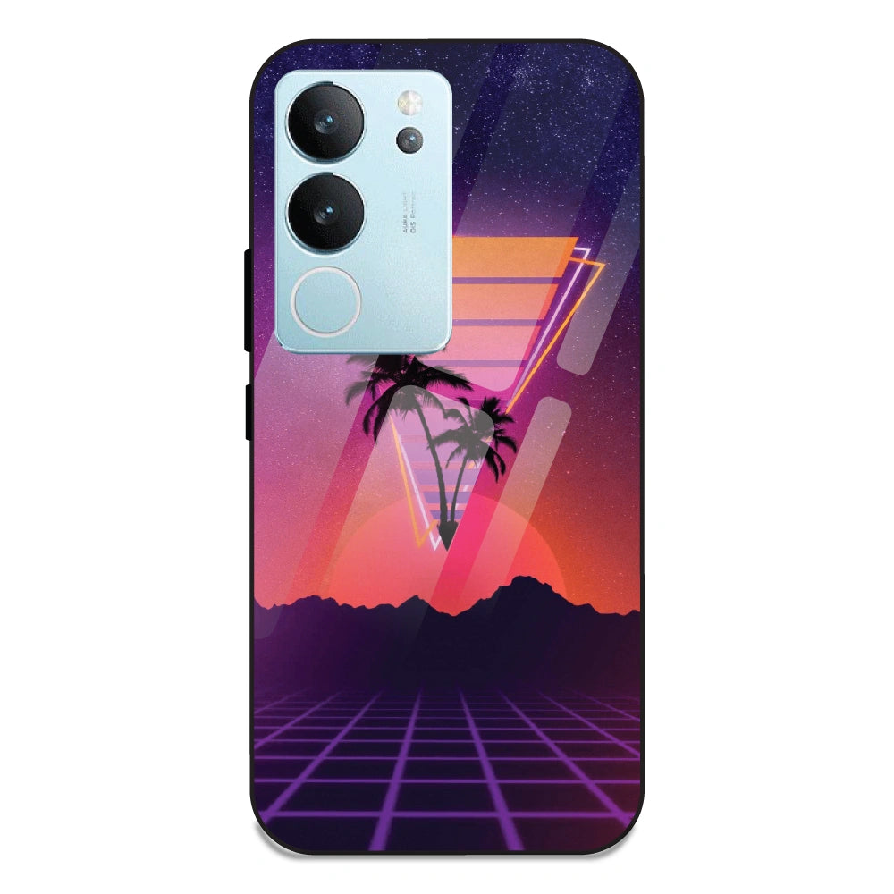Sunset Grid Synthwave - Glass Case For Vivo V29