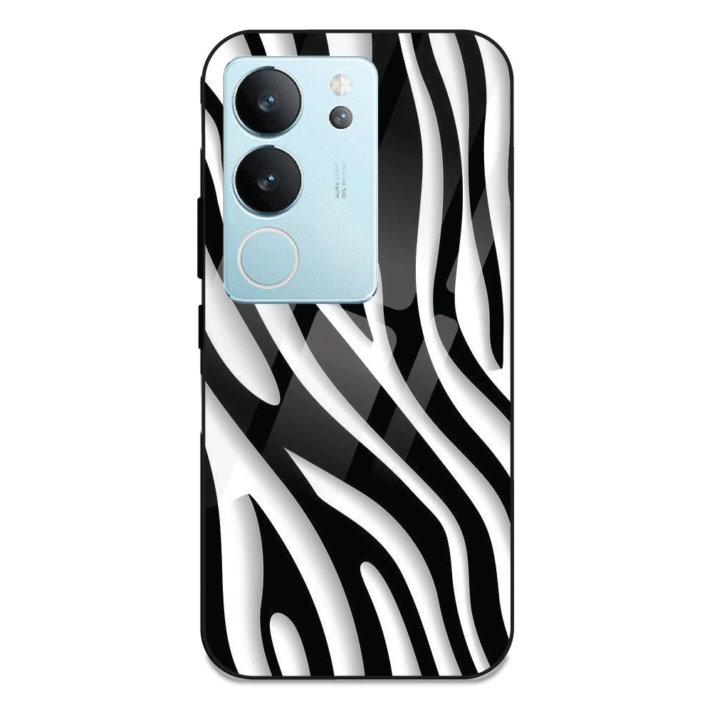 Zebra Print - Glass Case For Vivo V29
