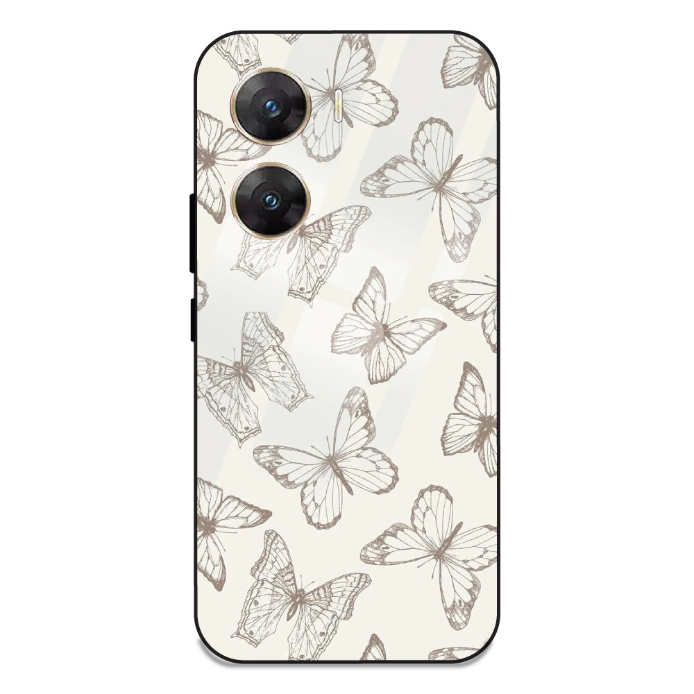 White Butterflies - Glass Case For Vivo V29E 5G