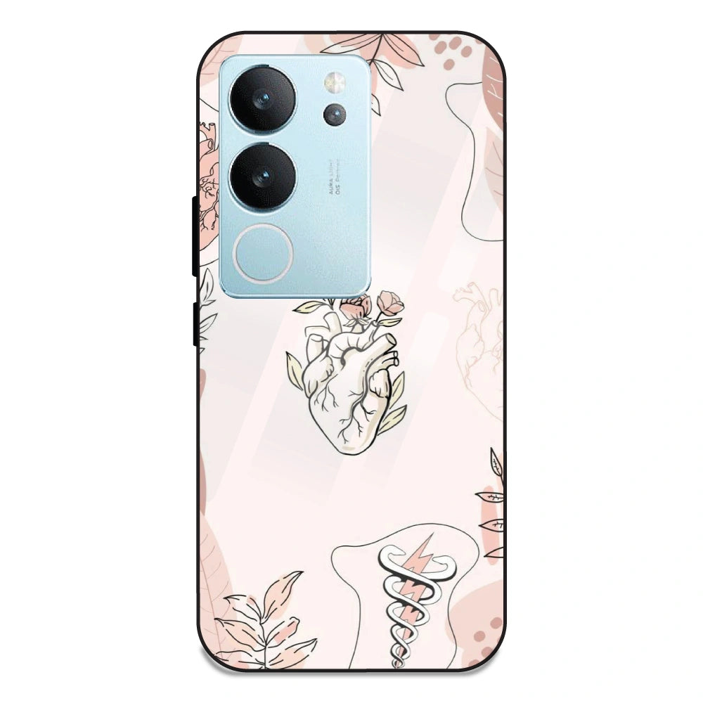 Heart And Flowers - Glass Case For Vivo V29