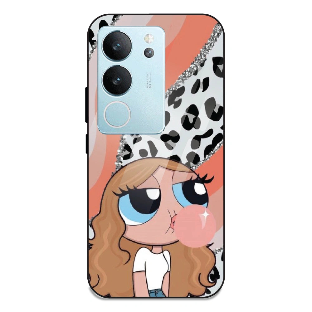 Peach Print Baddie Girl - Glass Case For Vivo V29