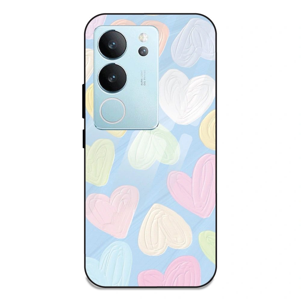 Pastel Hearts - Glass Case For Vivo V29