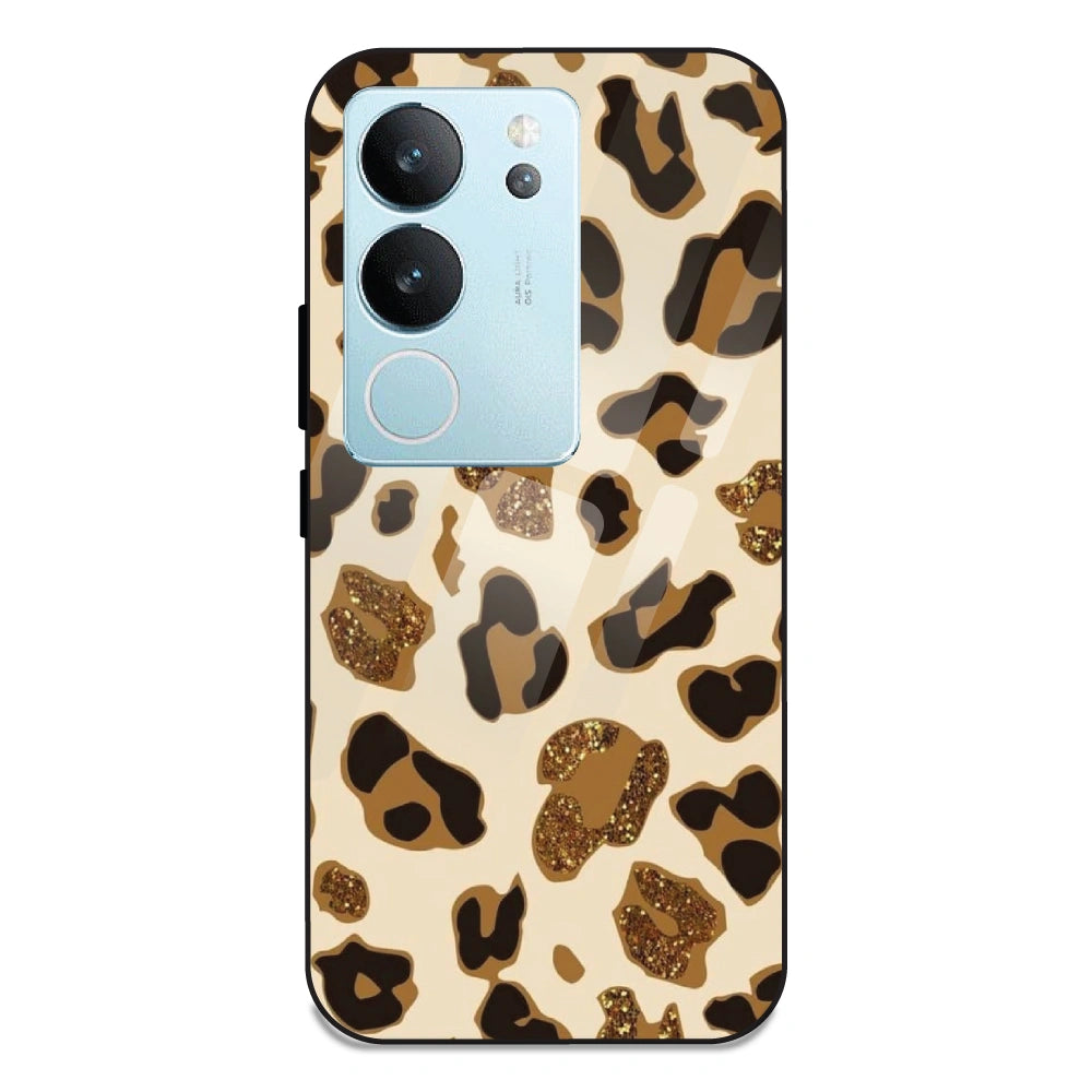 Leopard Glitter Print - Glass Case For Vivo V29