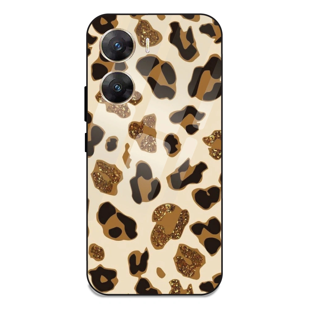 Leopard Glitter Print - Glass Case For Vivo V29E 5G