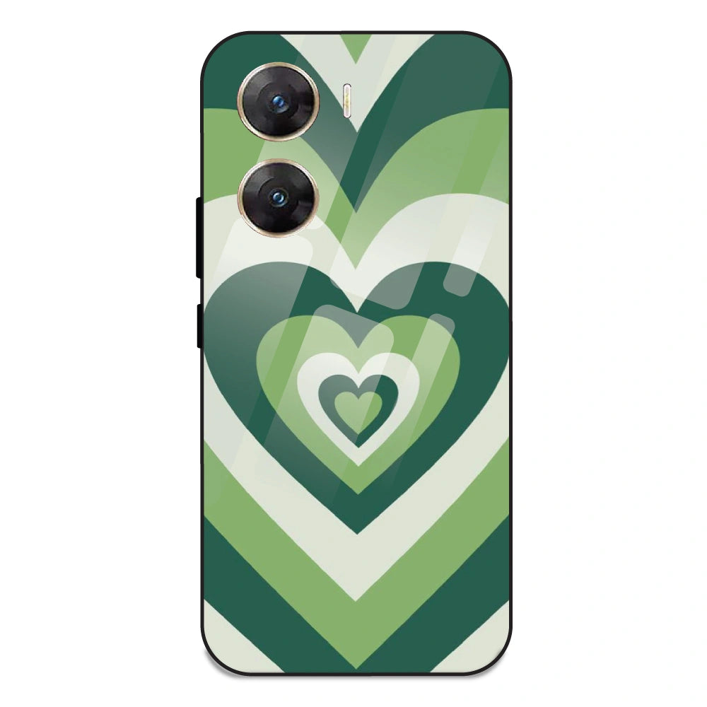 Green Hearts - Glass Case For Vivo V29E 5G