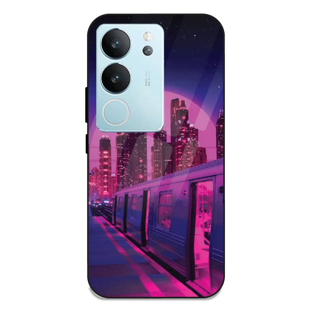 Neon City Synthwave - Glass Case For Vivo V29E
