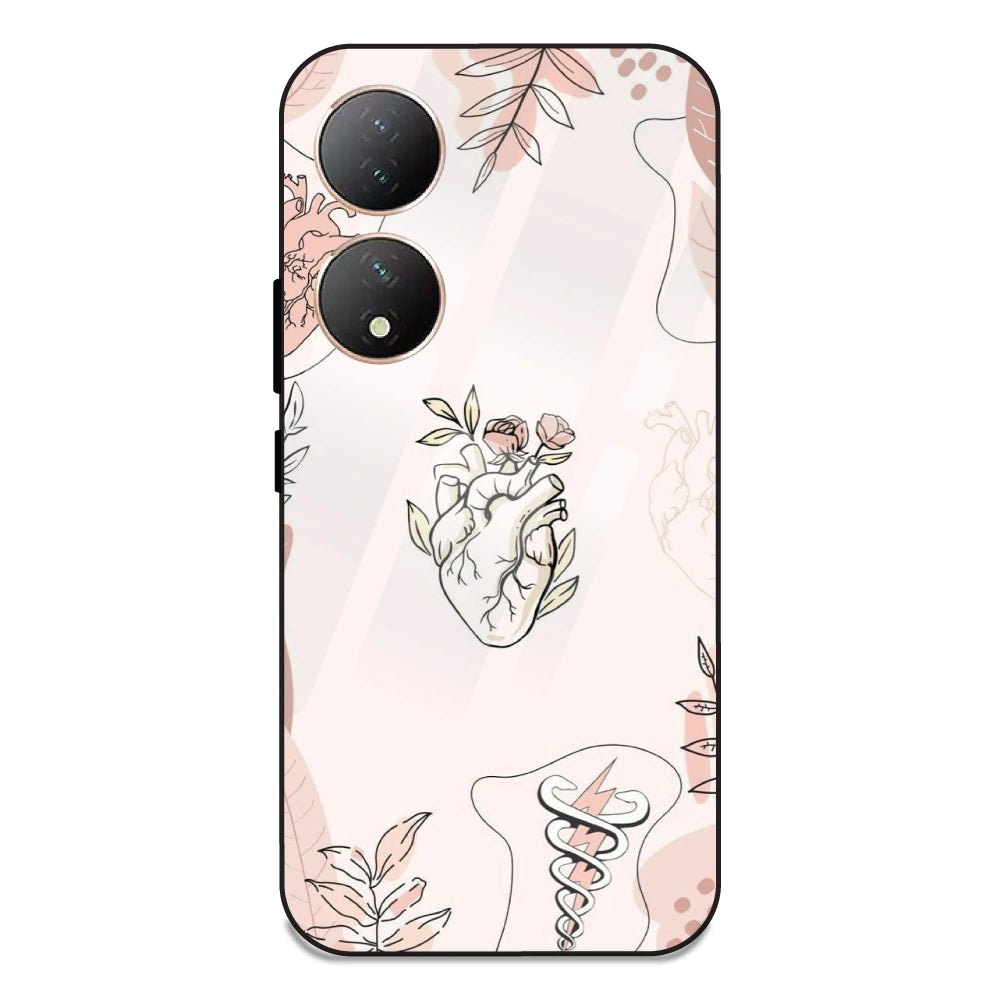 Heart And Flowers - Glass Case For Vivo Y100