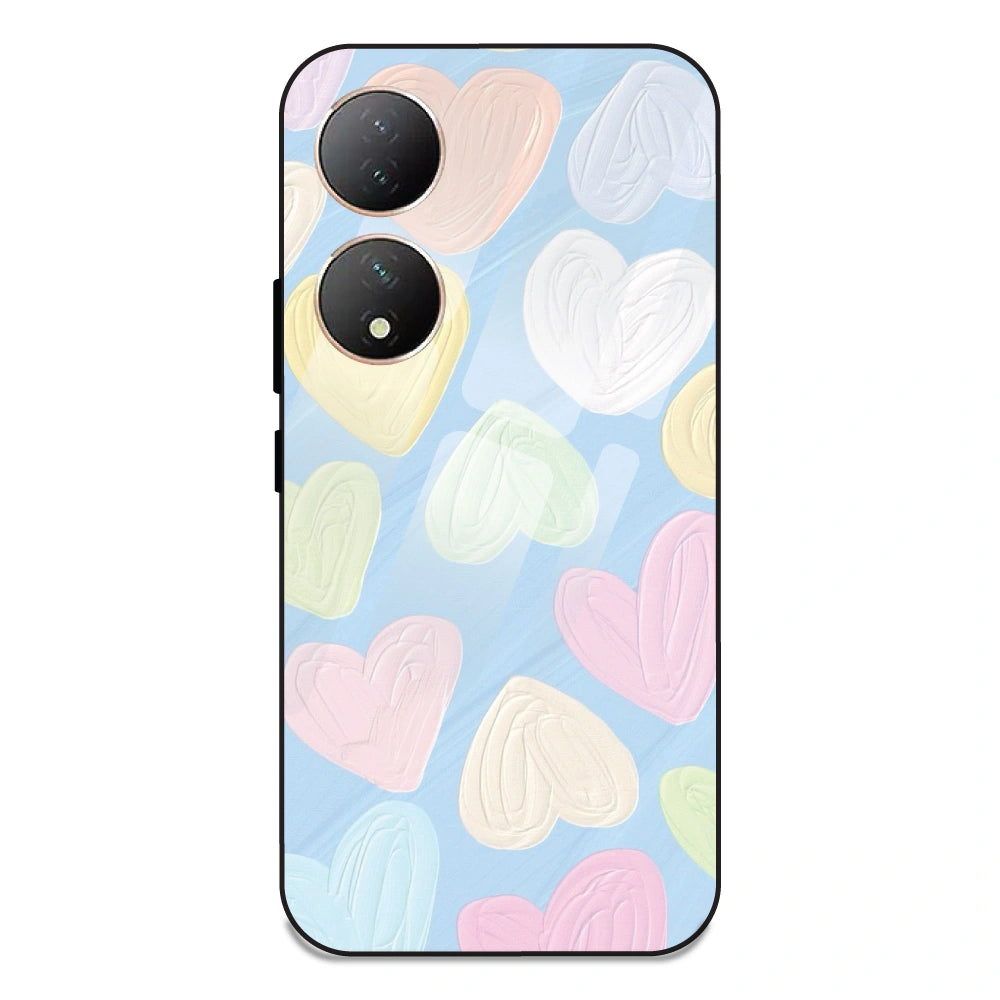 Pastel Hearts - Glass Case For Vivo Y100