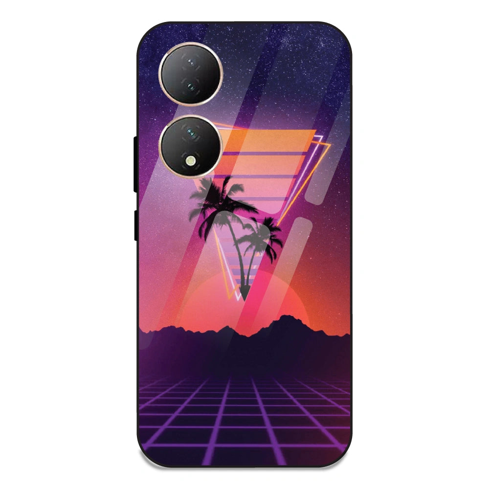 Sunset Grid Synthwave - Glass Case For Vivo Y100