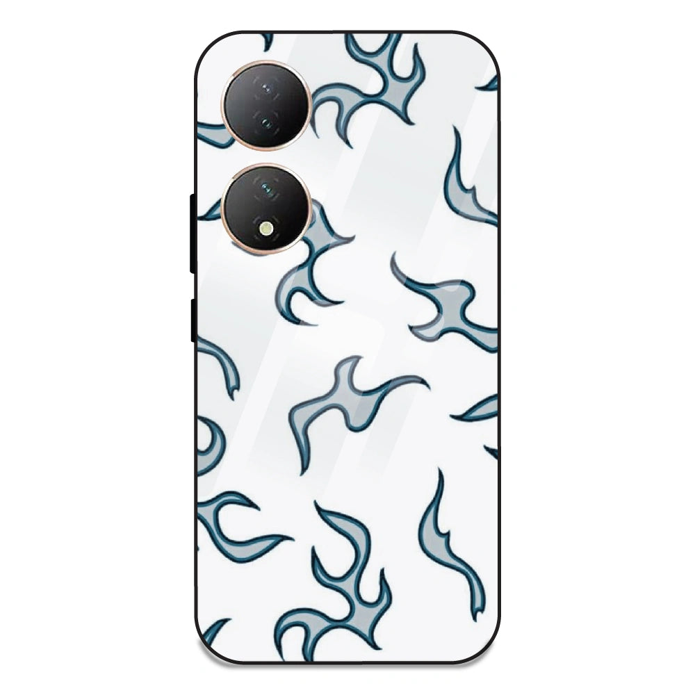 White And Blue Flames - Glass Case For Vivo Y100