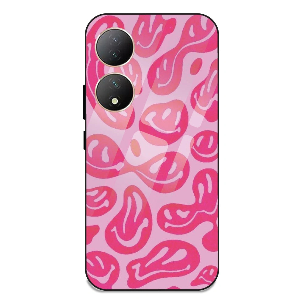 Pink Smilies - Glass Case For Vivo Y100