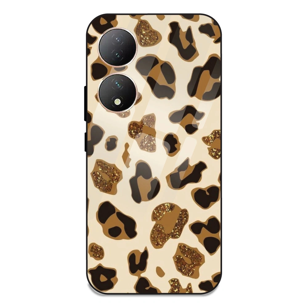 Leopard Glitter Print - Glass Case For Vivo Y100