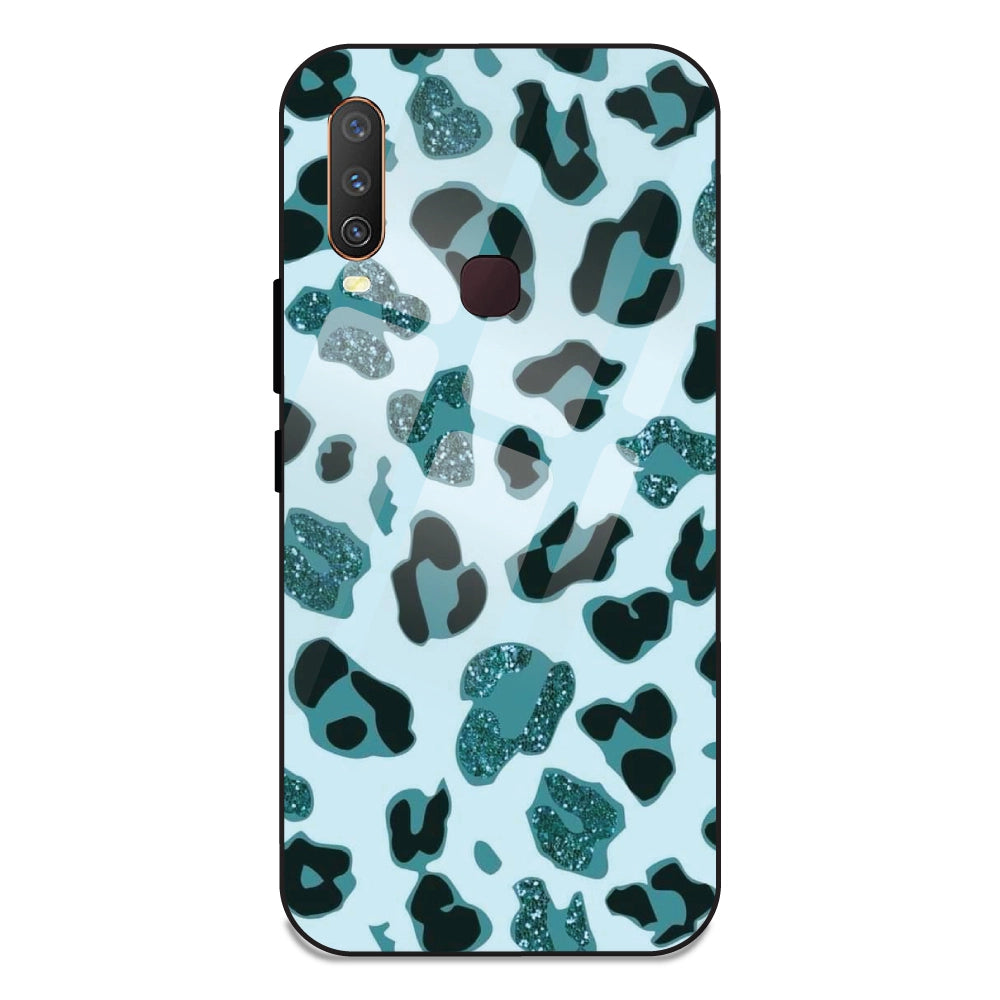 Blue Leopard Glitter Print - Glass Case For Vivo Y11