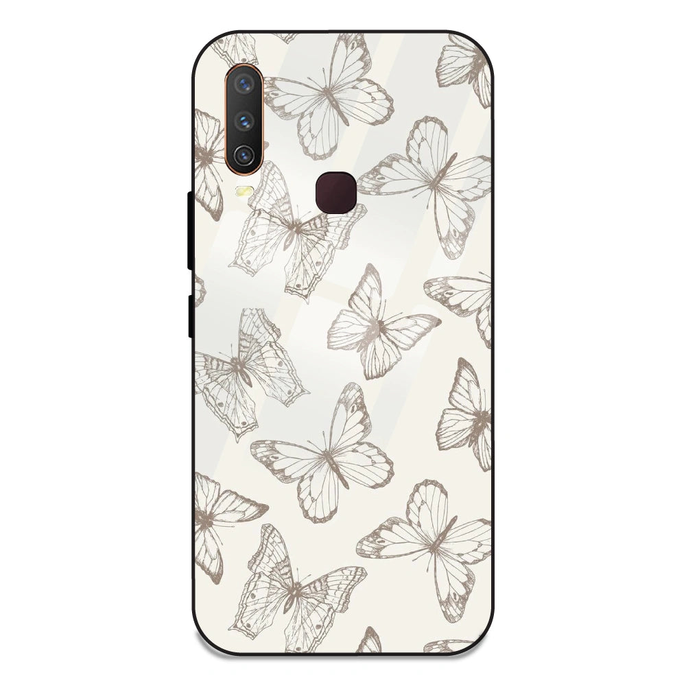 White Butterflies - Glass Case For Vivo Y12