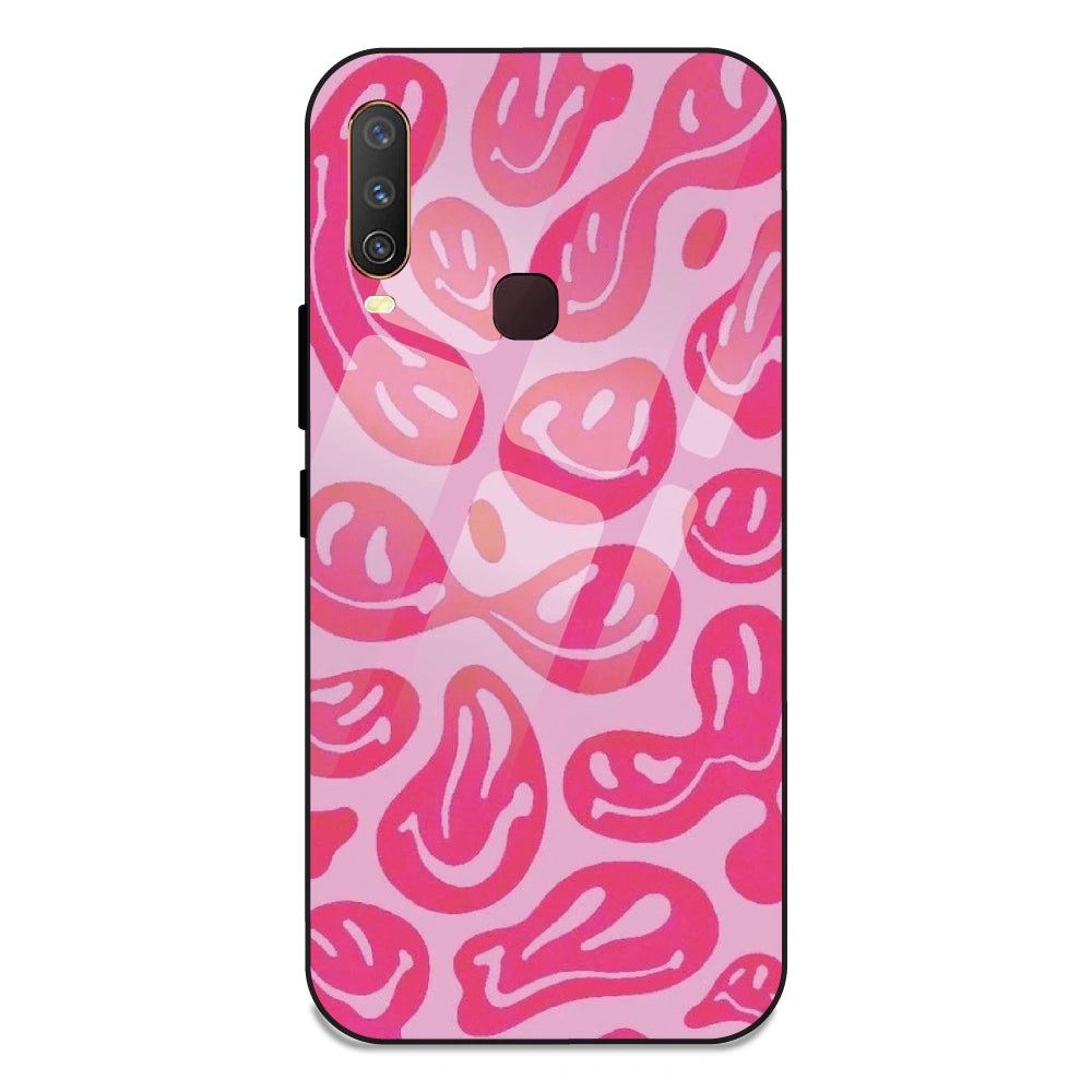 Pink Smilies - Glass Case For Vivo Y12