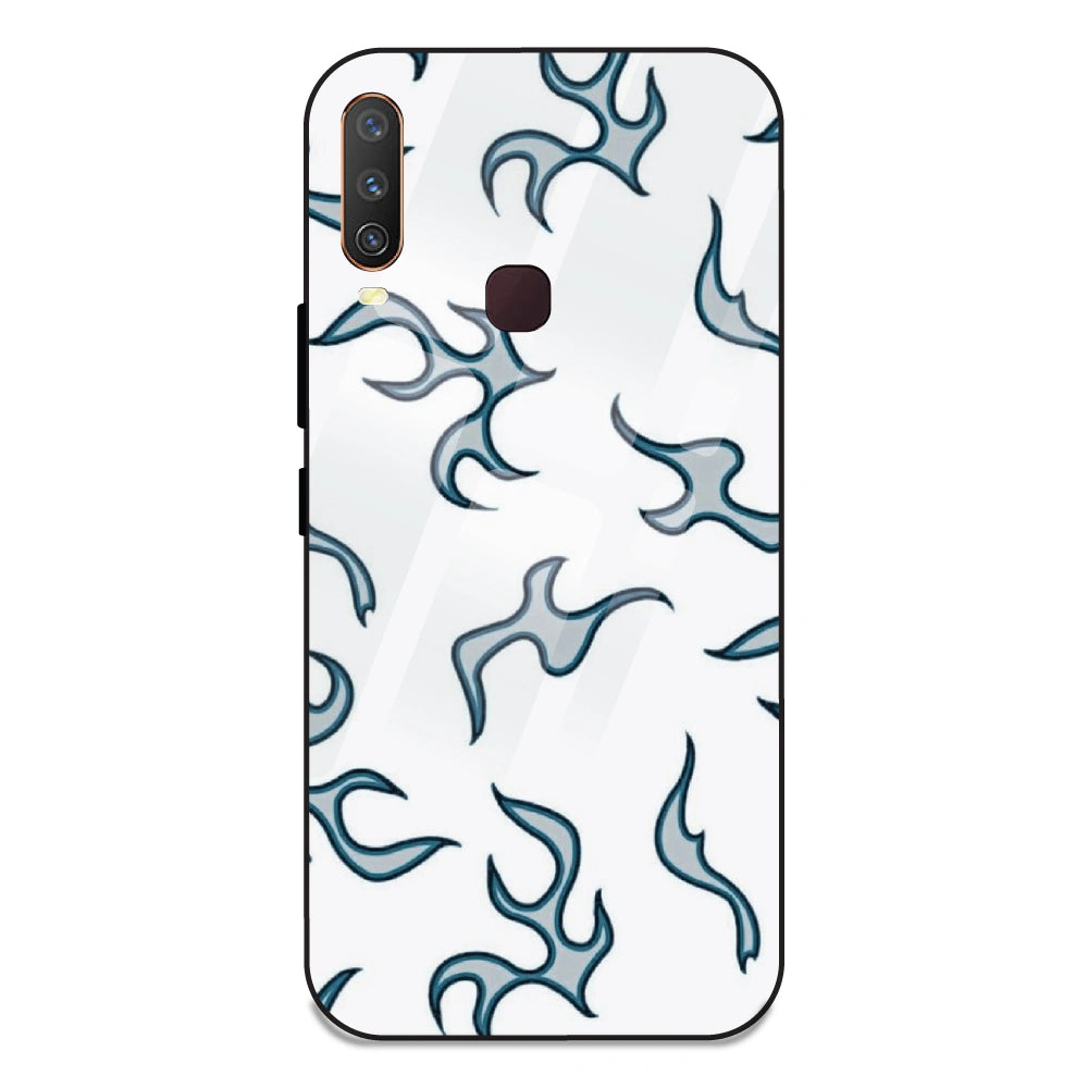 White And Blue Flames - Glass Case For Vivo Y12