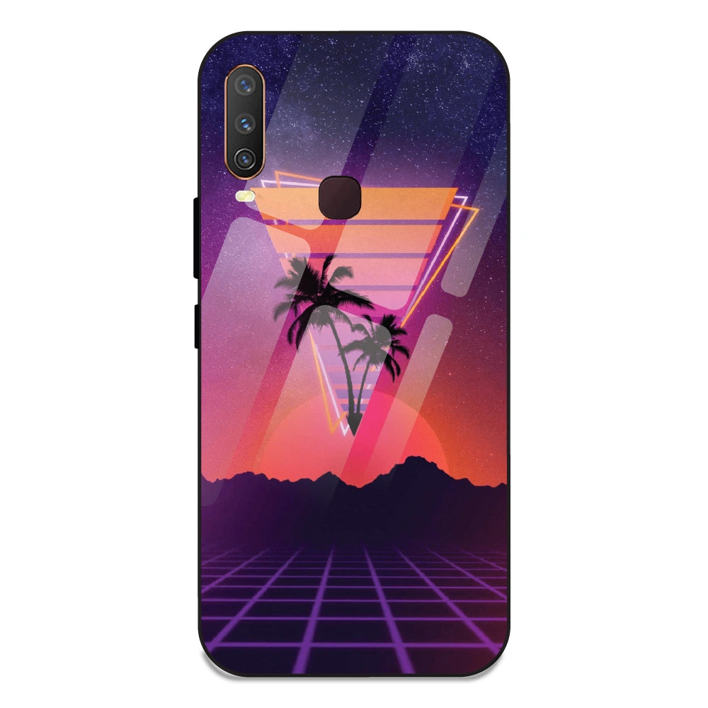 Sunset Grid Synthwave - Glass Case For Vivo Y15