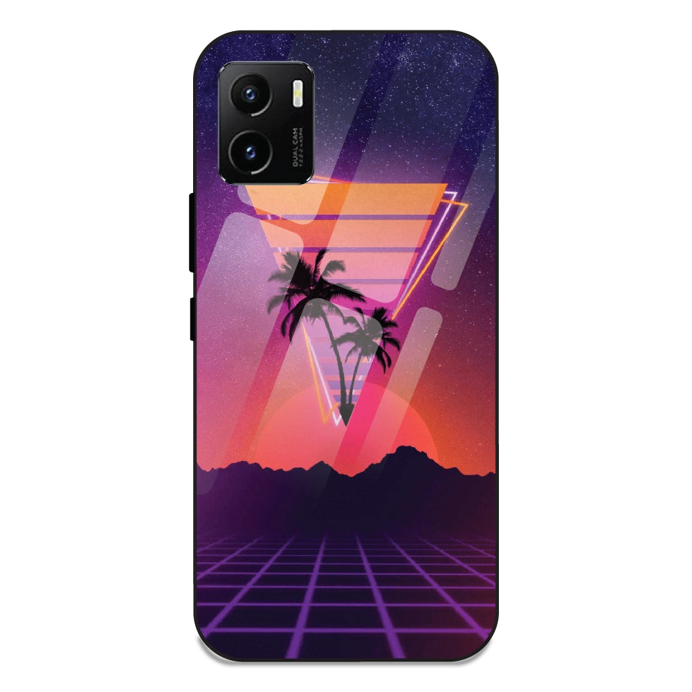 Sunset Grid Synthwave - Glass Case For Vivo Y15S
