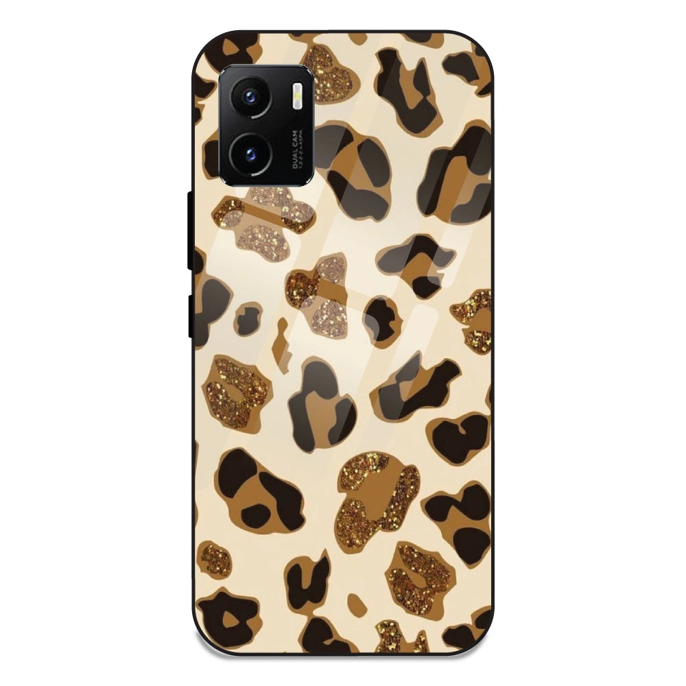 Leopard Glitter Print - Glass Case For Vivo Y15S
