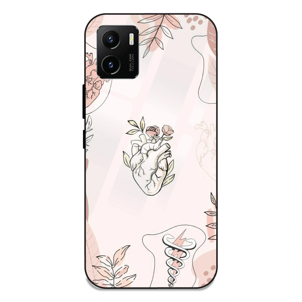 Heart And Flowers - Glass Case For Vivo Y15S