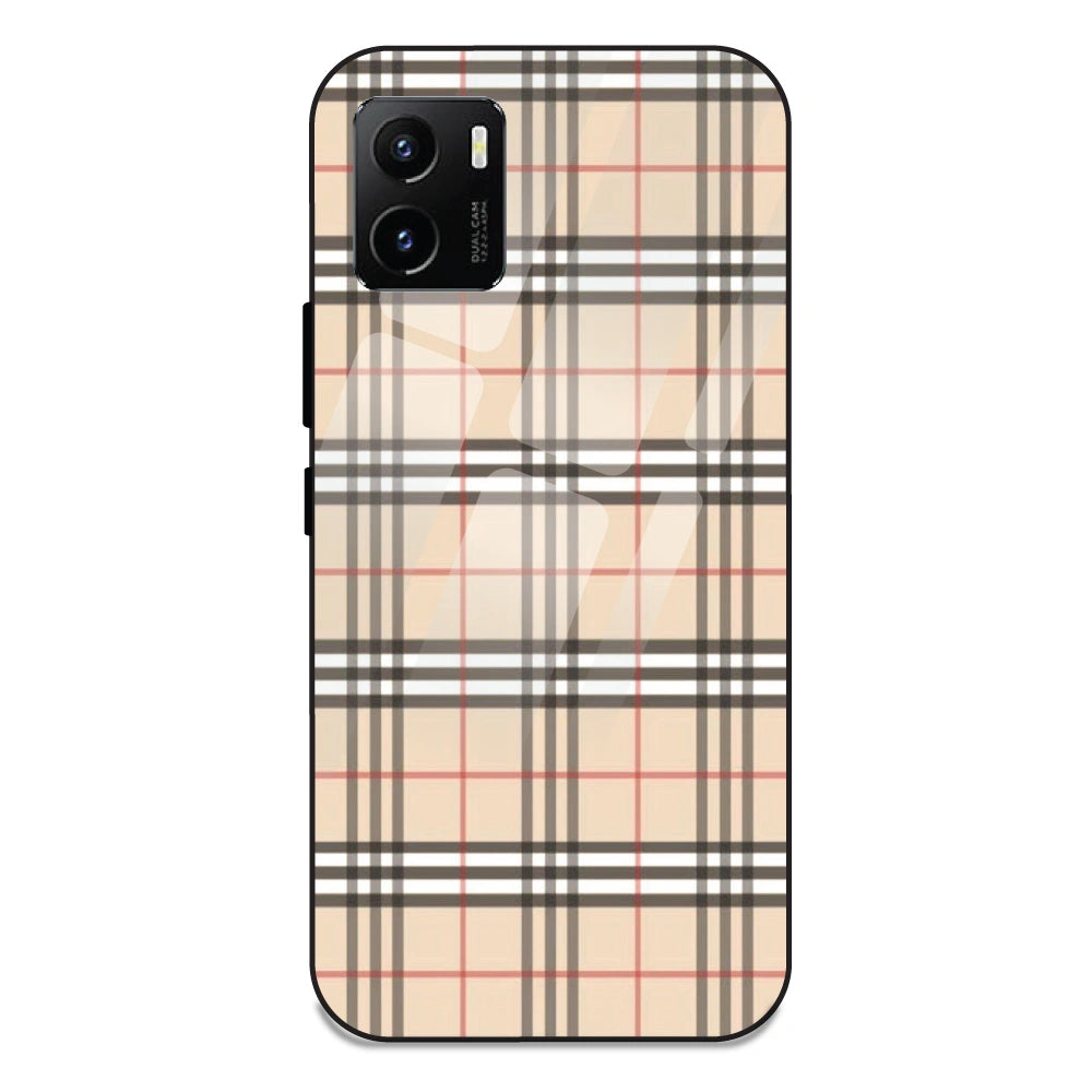 Yellow Checks - Glass Case For Vivo Y15S