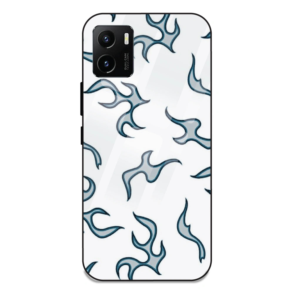 White And Blue Flames - Glass Case For Vivo Y15S