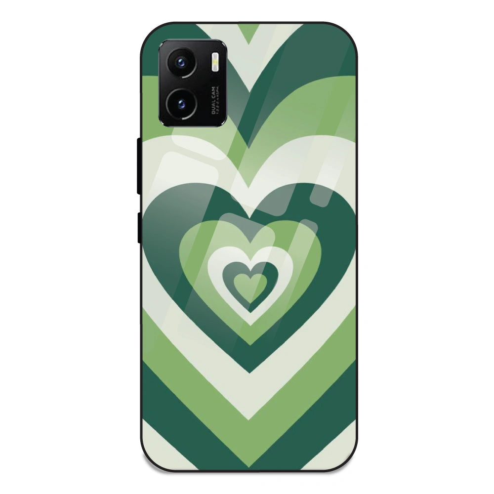 Green Hearts - Glass Case For Vivo Y15S