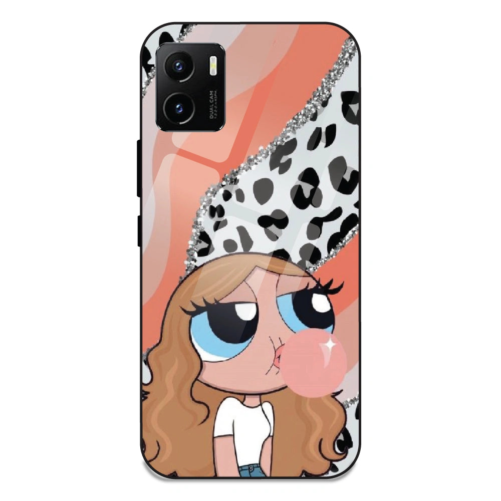 Peach Print Baddie Girl - Glass Case For Vivo Y15S