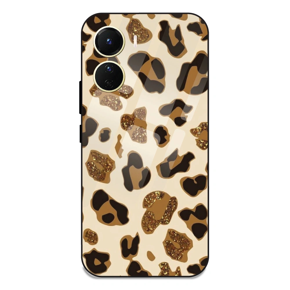 Leopard Glitter Print - Glass Case For Vivo Y16