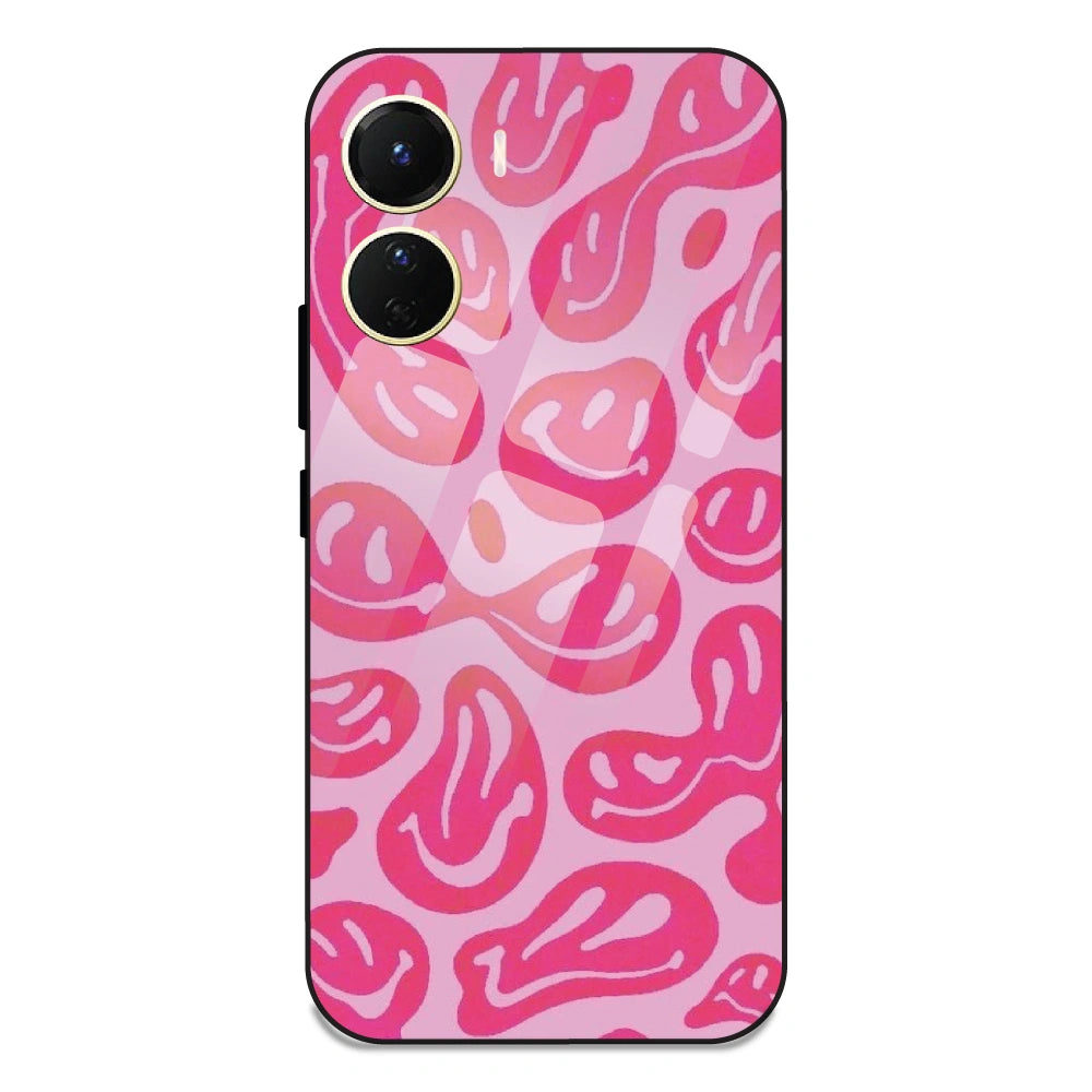 Pink Smilies - Glass Case For Vivo Y16