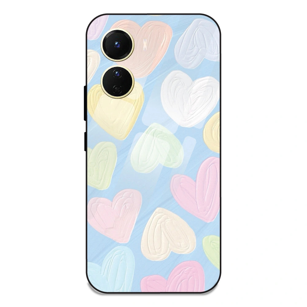 Pastel Hearts - Glass Case For Vivo Y16