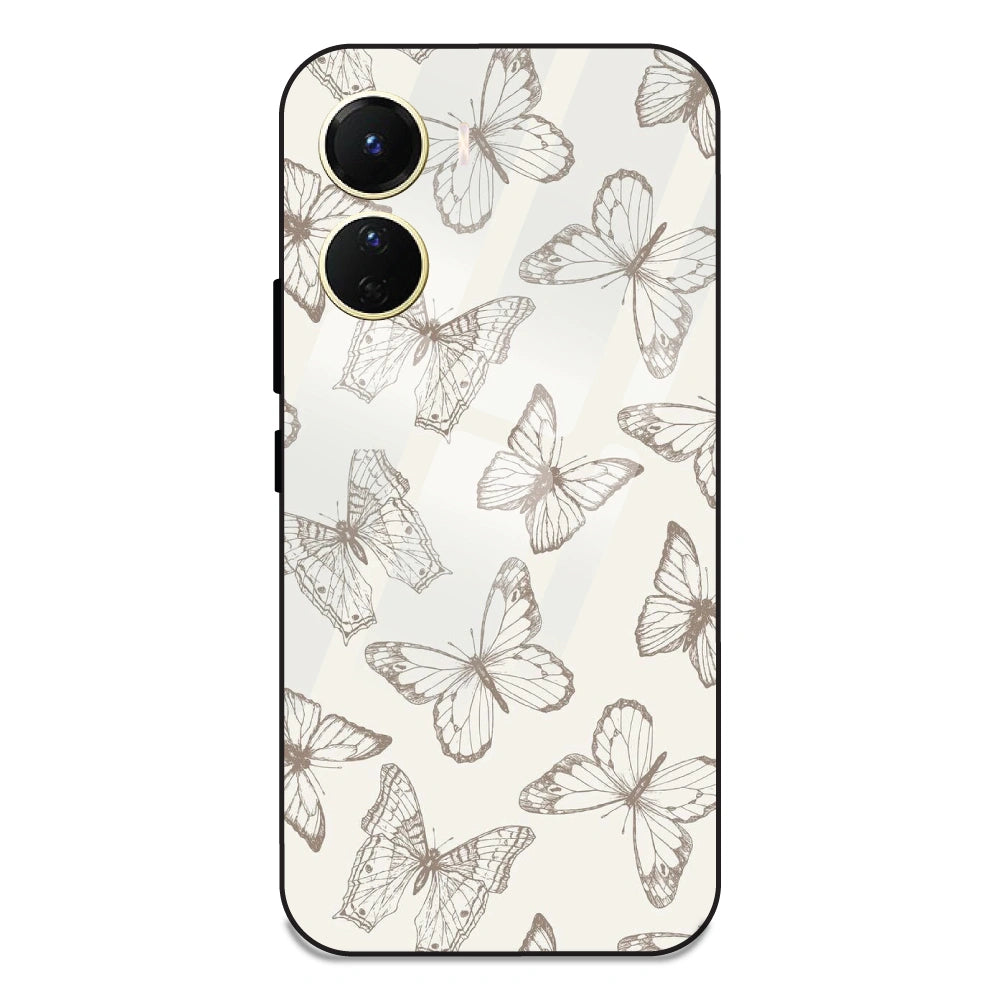 White Butterflies - Glass Case For Vivo Y16