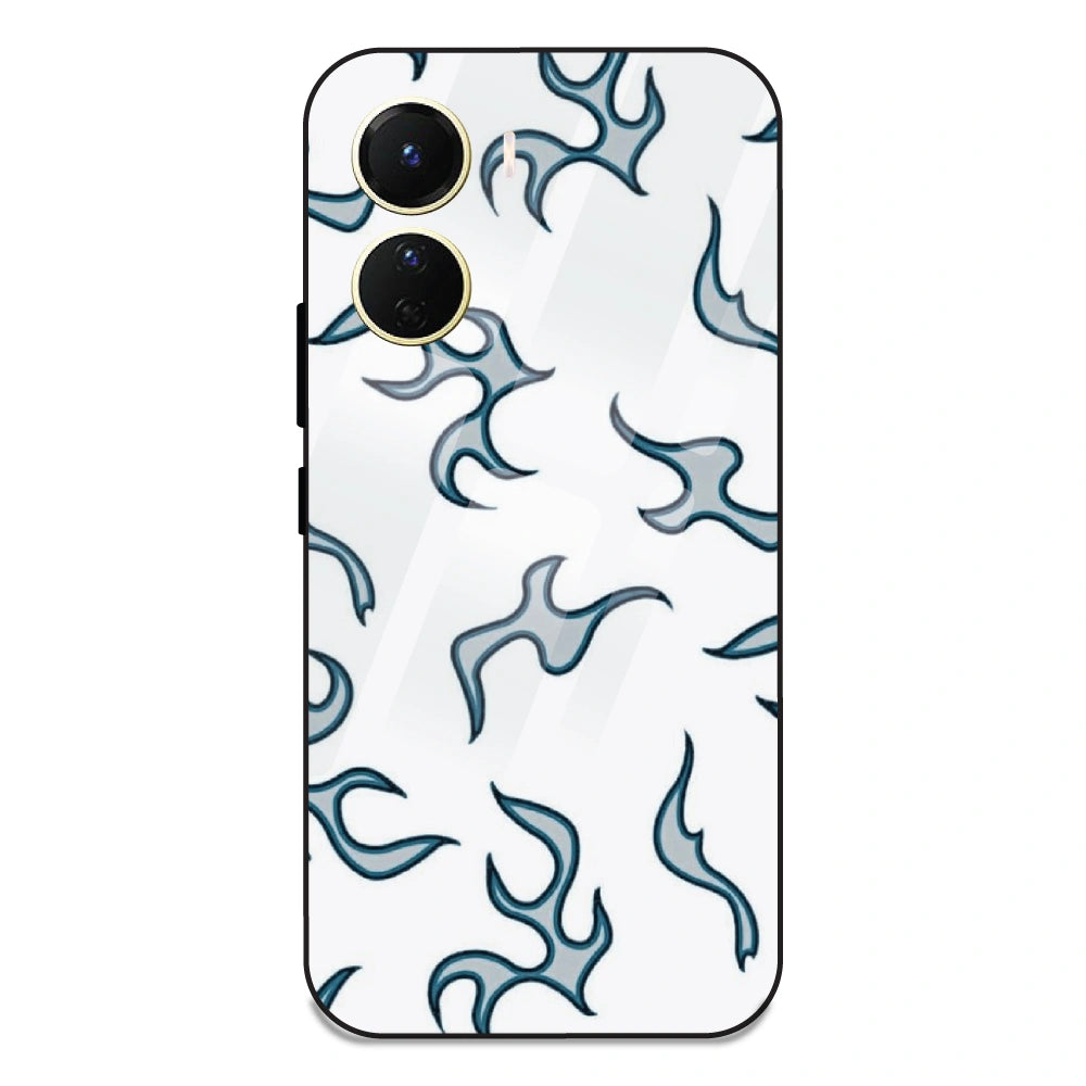 White And Blue Flames - Glass Case For Vivo Y16