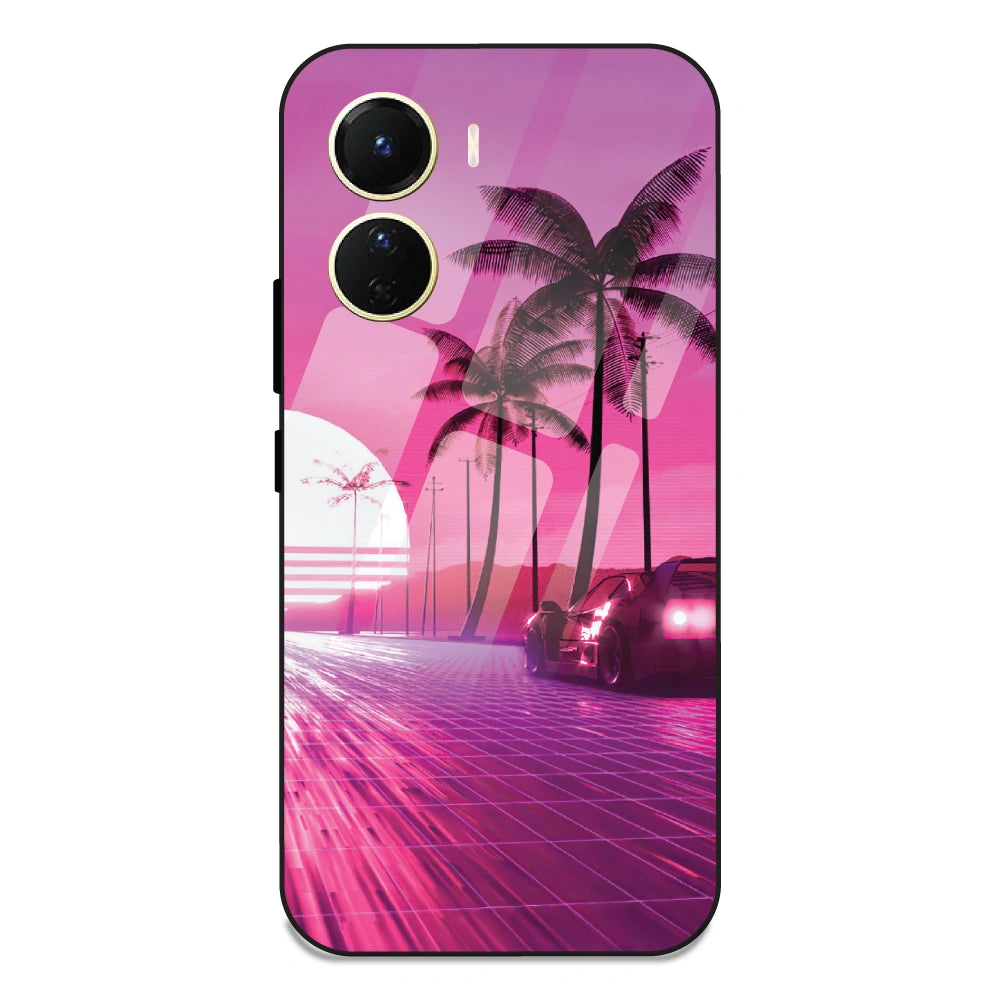 Retro Beach Synthwave - Glass Case For Vivo Y16