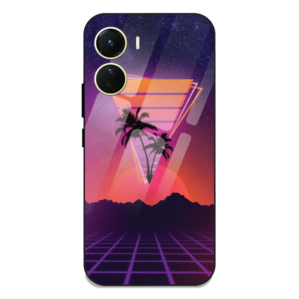 Sunset Grid Synthwave - Glass Case For Vivo Y16