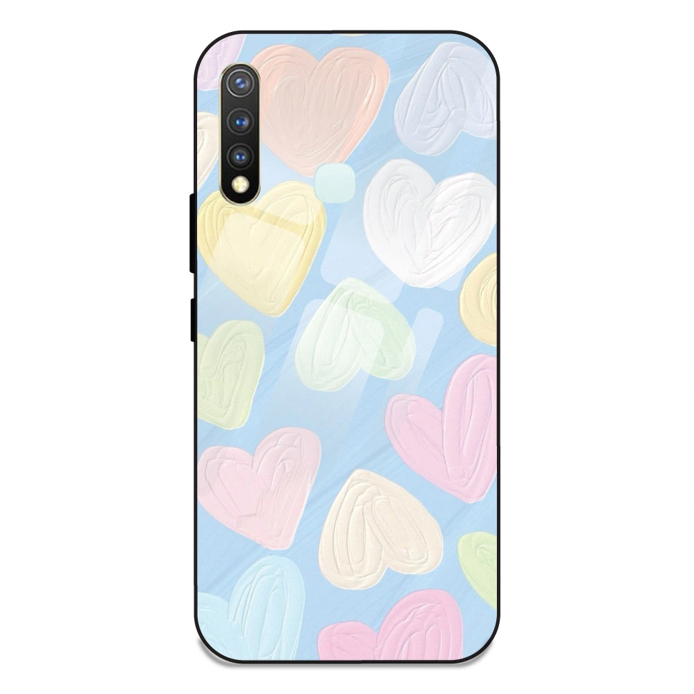 Pastel Hearts - Glass Case For Vivo Y19
